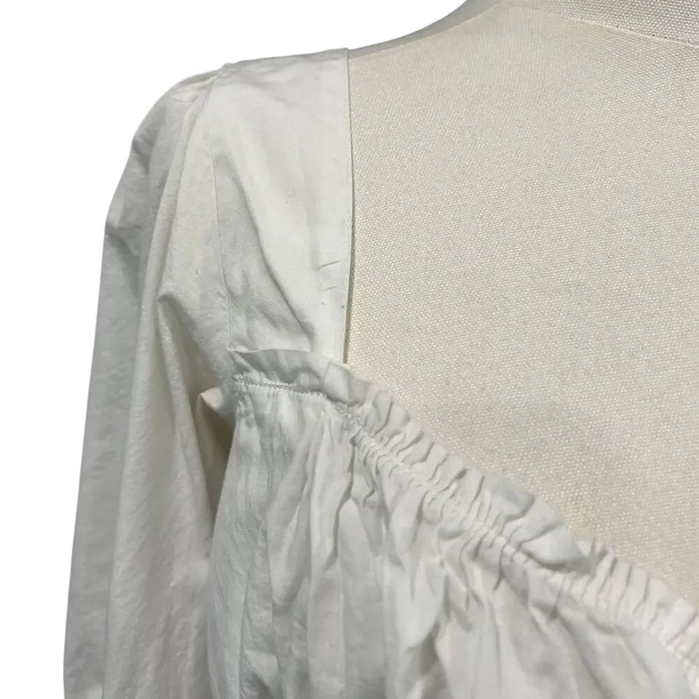 Free People White Milkmaid Corset Crop Top Puff Sleeve Smocked Coquette Boho L